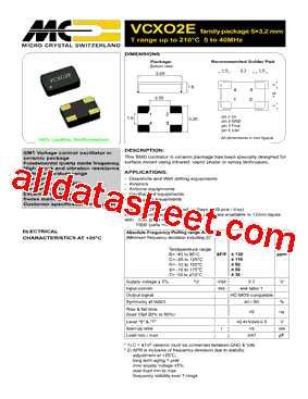 VCXO2EV-R20T3 Datasheet PDF - MICORO CRYSTAL SWITZERLAND