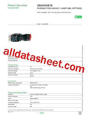 XB6AW4B1B Datasheet PDF - Schneider Electric