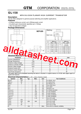 GL158 Datasheet PDF - GTM CORPORATION