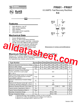 FR601 Datasheet PDF - Taiwan Semiconductor Company, Ltd