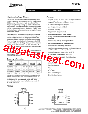 ISL6294 Datasheet PDF - Intersil Corporation