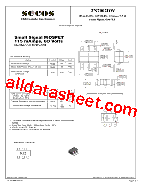 2N7002DW Datasheet PDF - SeCoS Halbleitertechnologie GmbH