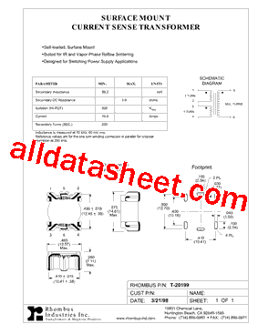 T-20199 Datasheet PDF - Rhombus Industries Inc.