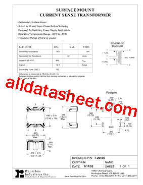 T-20198 Datasheet PDF - Rhombus Industries Inc.