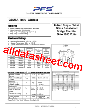 GBU8A Datasheet PDF - Shenzhen Ping Sheng Electronics Co., Ltd.