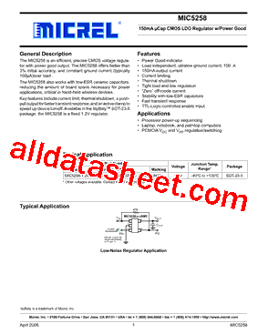 MIC5258-1.2BM5 Datasheet PDF - Micrel Semiconductor