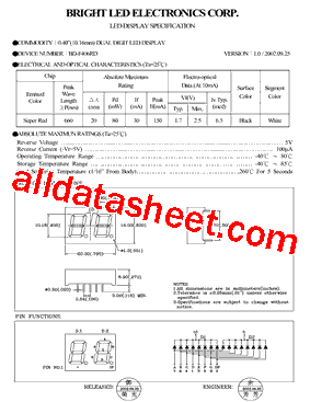 BD-F406RD Datasheet PDF - BRIGHT LED ELECTRONICS CORP
