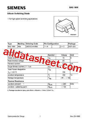 BAS16W Datasheet PDF - Siemens Semiconductor Group