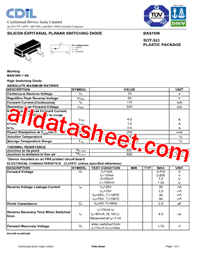 BAS16W Datasheet PDF - Continental Device India Limited