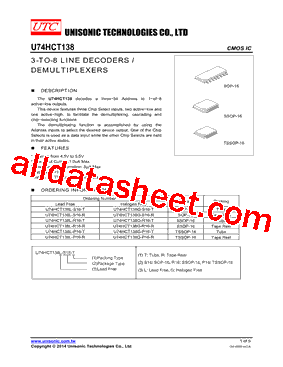 U74HCT138G-R16-R Datasheet PDF - Unisonic Technologies