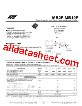 MB2F Datasheet PDF - Jinan Jing Heng Electronics Co., Ltd.