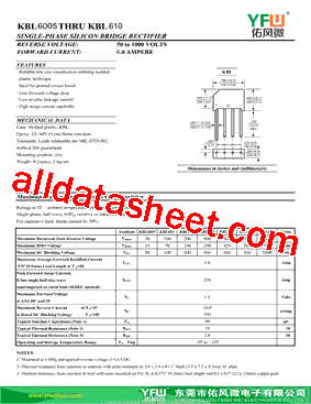 KBL601-KBL Datasheet PDF - DONGGUAN YOU FENG WEI ELECTRONICS CO., LTD