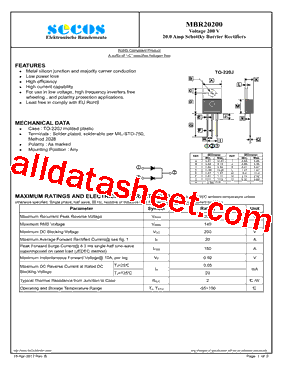 MBR20200 Datasheet PDF - SeCoS Halbleitertechnologie GmbH